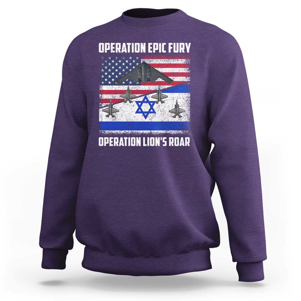 Operation Epic Fury Lions Roar Sweatshirt USA Israel Flag Freedom Defense