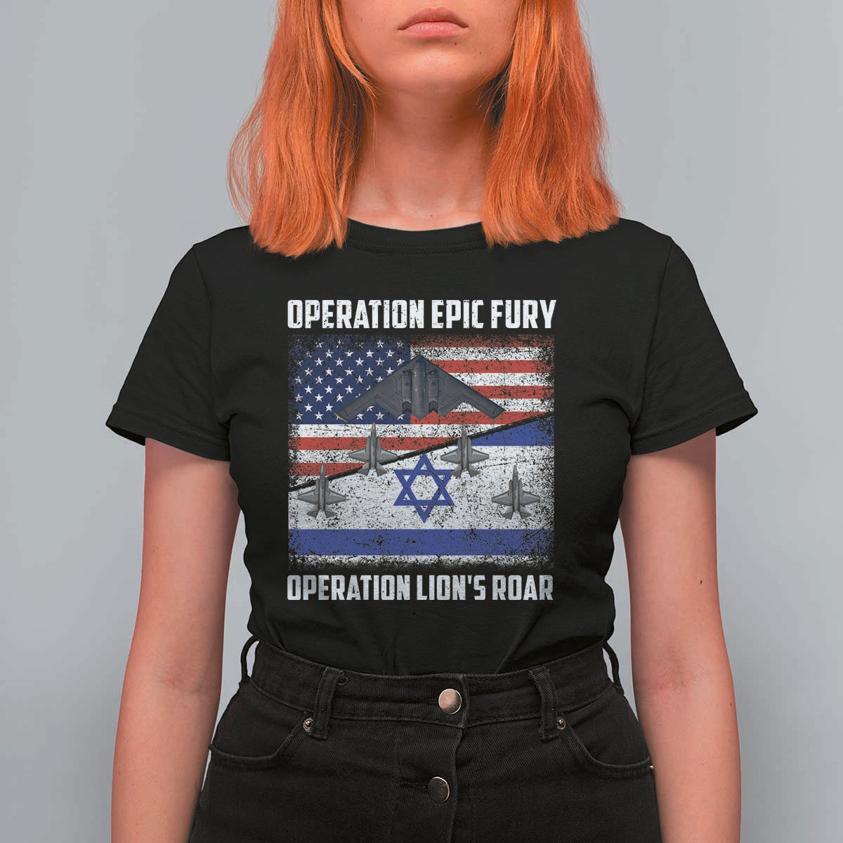 Operation Epic Fury Lions Roar T Shirt For Women USA Israel Flag Freedom Defense