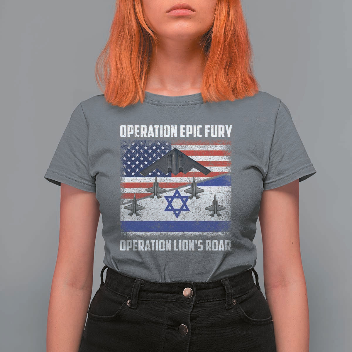 Operation Epic Fury Lions Roar T Shirt For Women USA Israel Flag Freedom Defense