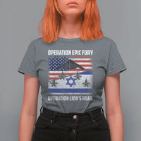 Operation Epic Fury Lions Roar T Shirt For Women USA Israel Flag Freedom Defense