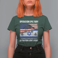 Operation Epic Fury Lions Roar T Shirt For Women USA Israel Flag Freedom Defense