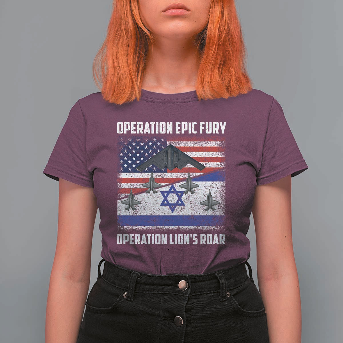 Operation Epic Fury Lions Roar T Shirt For Women USA Israel Flag Freedom Defense