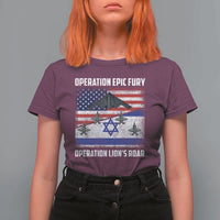 Operation Epic Fury Lions Roar T Shirt For Women USA Israel Flag Freedom Defense