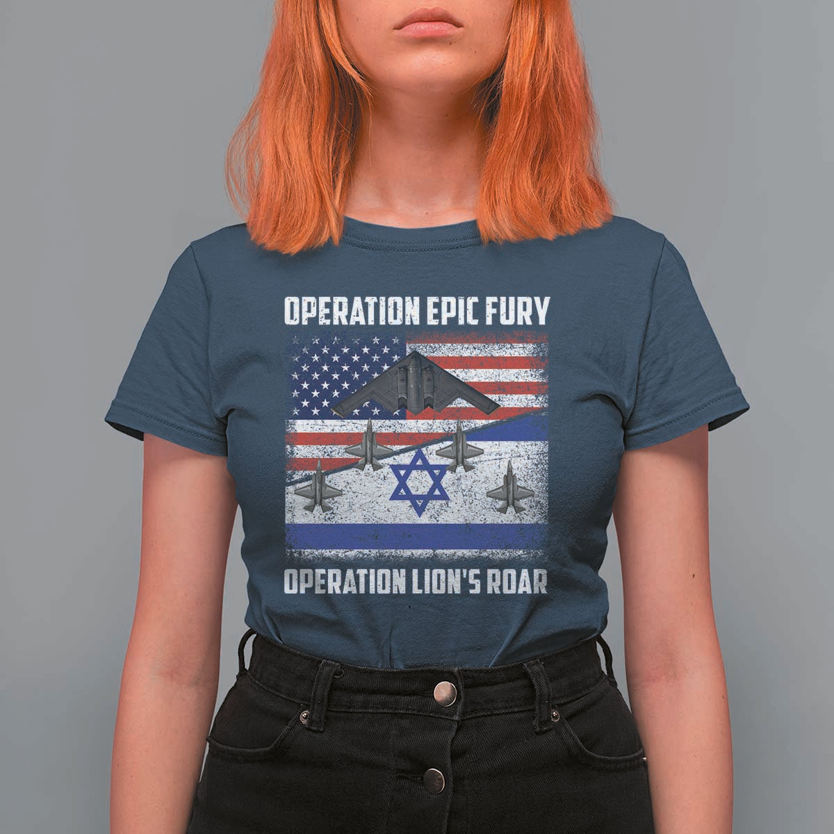 Operation Epic Fury Lions Roar T Shirt For Women USA Israel Flag Freedom Defense