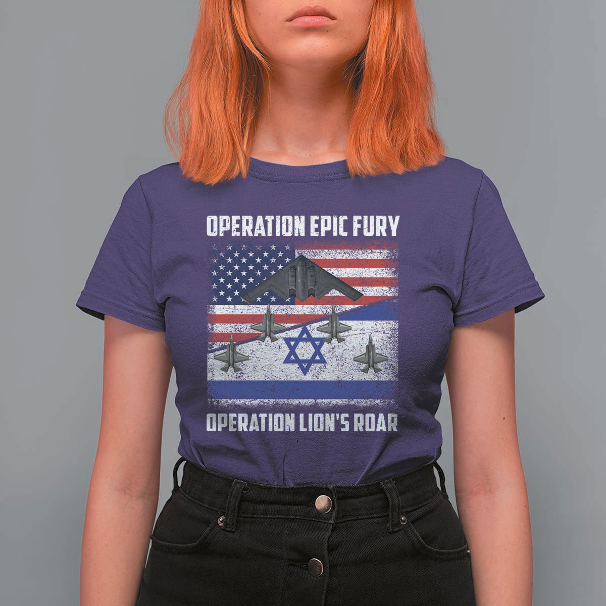 Operation Epic Fury Lions Roar T Shirt For Women USA Israel Flag Freedom Defense