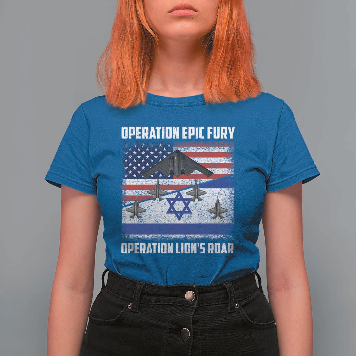 Operation Epic Fury Lions Roar T Shirt For Women USA Israel Flag Freedom Defense