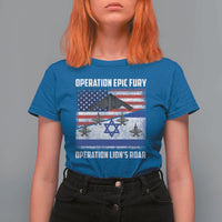 Operation Epic Fury Lions Roar T Shirt For Women USA Israel Flag Freedom Defense