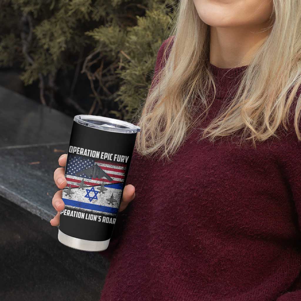 Operation Epic Fury Lions Roar Tumbler Cup USA Israel Flag Freedom Defense