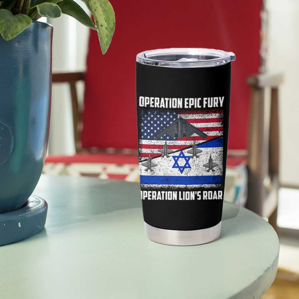 Operation Epic Fury Lions Roar Tumbler Cup USA Israel Flag Freedom Defense