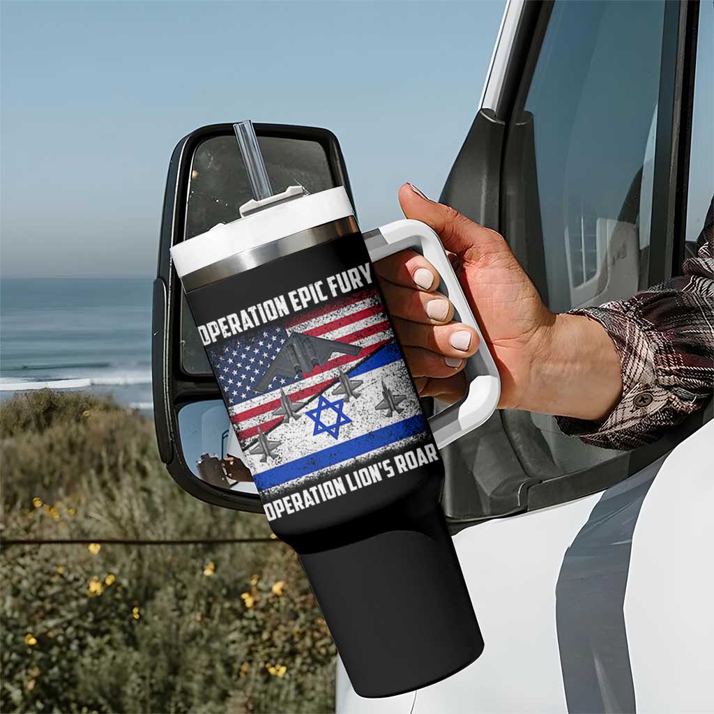 Operation Epic Fury Lions Roar Tumbler With Handle USA Israel Flag Freedom Defense