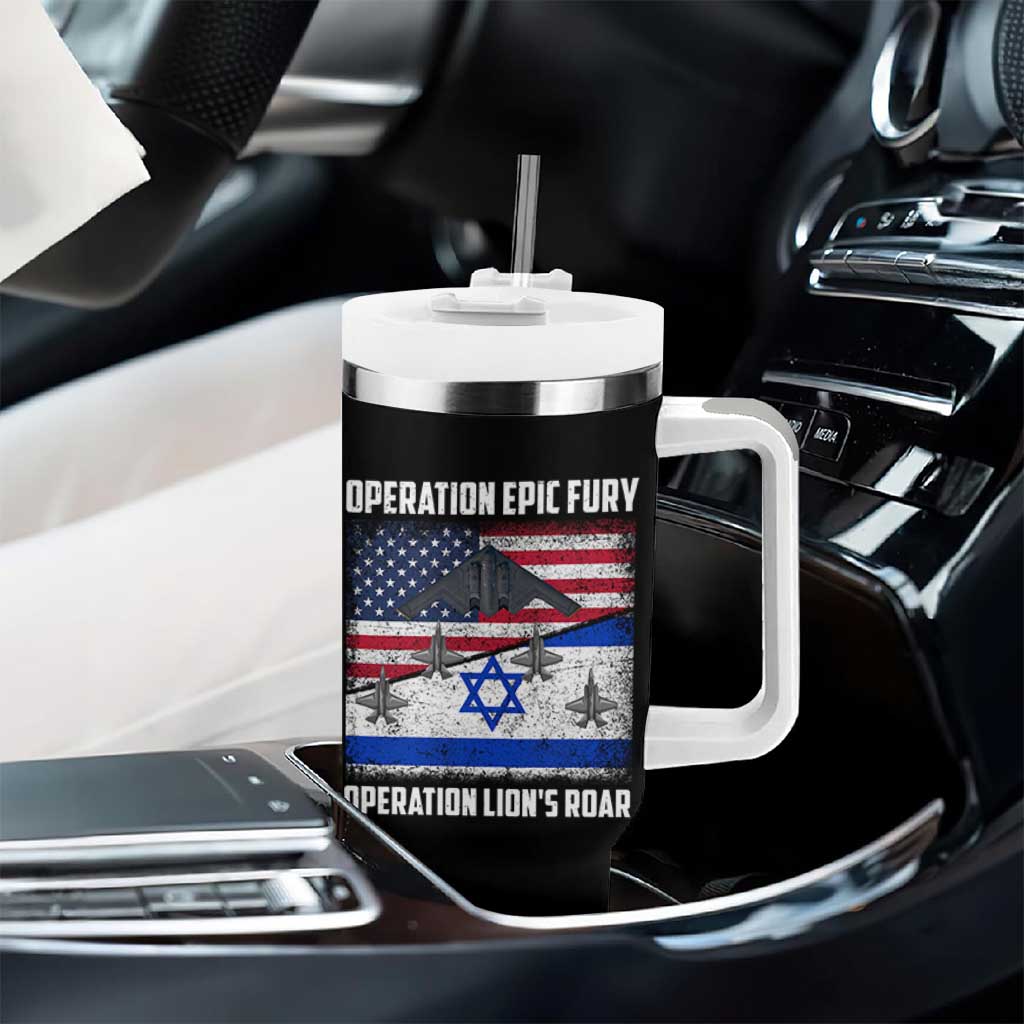 Operation Epic Fury Lions Roar Tumbler With Handle USA Israel Flag Freedom Defense