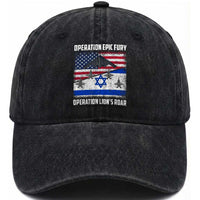 Operation Epic Fury Lions Roar Washed Cotton Baseball Cap USA Israel Flag Freedom Defense