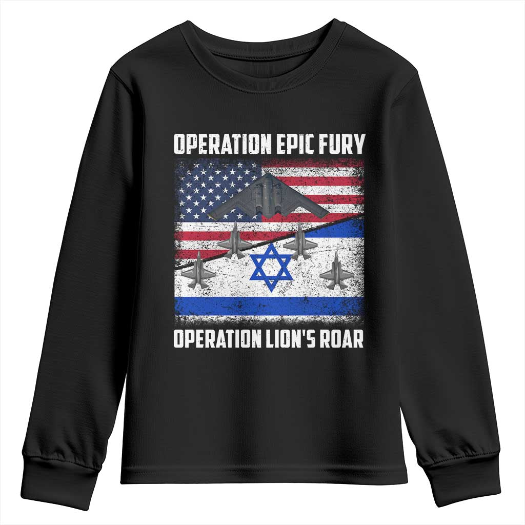 Operation Epic Fury Lions Roar Youth Sweatshirt USA Israel Flag Freedom Defense