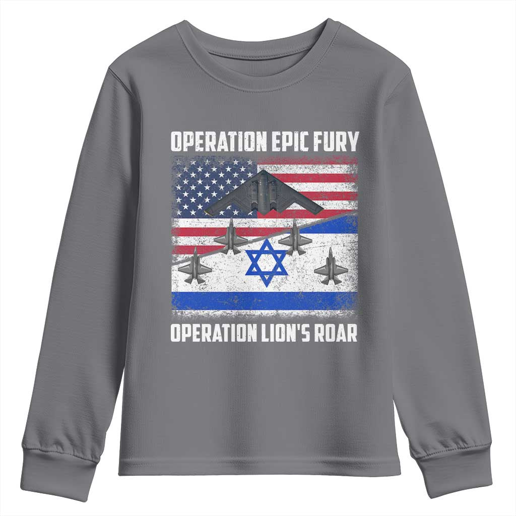 Operation Epic Fury Lions Roar Youth Sweatshirt USA Israel Flag Freedom Defense