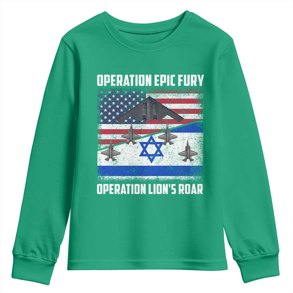 Operation Epic Fury Lions Roar Youth Sweatshirt USA Israel Flag Freedom Defense