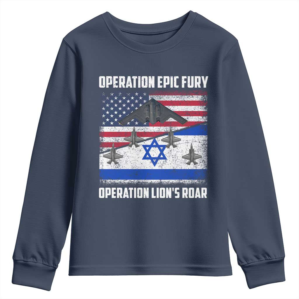 Operation Epic Fury Lions Roar Youth Sweatshirt USA Israel Flag Freedom Defense