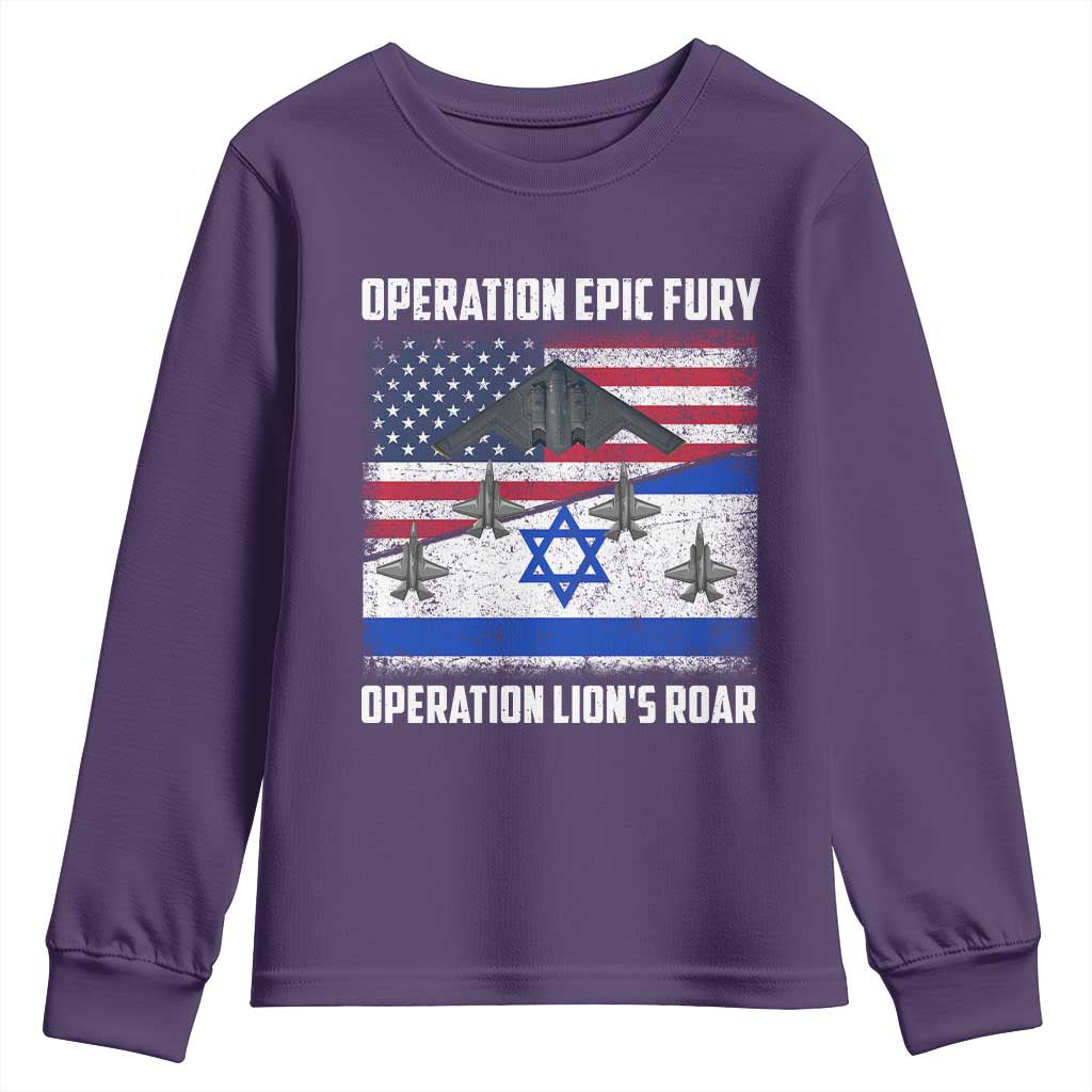 Operation Epic Fury Lions Roar Youth Sweatshirt USA Israel Flag Freedom Defense