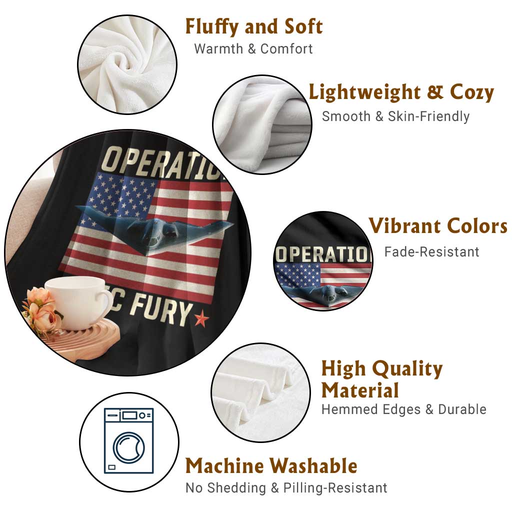 Operation Epic Fury Stealth Bomber American Flag Throw Blanket Powerful B2 Spirit USA Military Pride