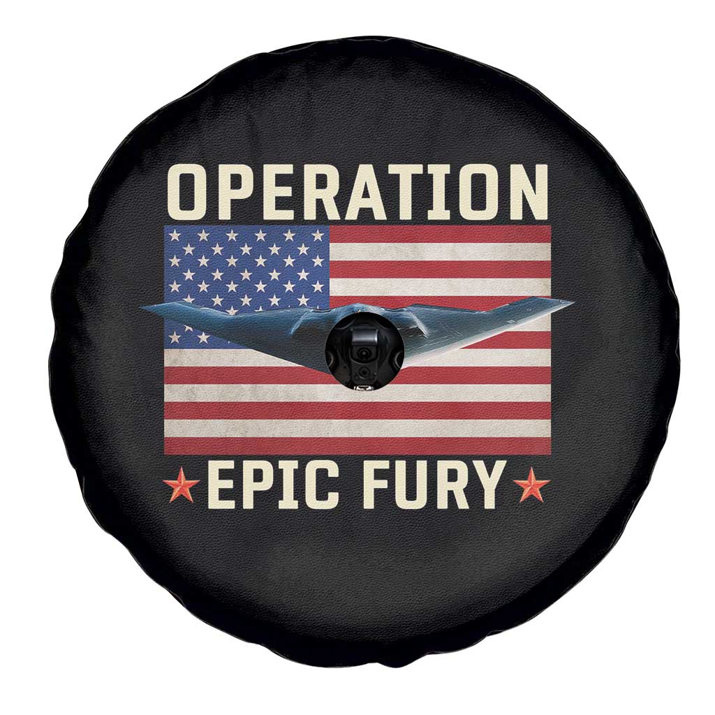 Operation Epic Fury Stealth Bomber American Flag Spare Tire Cover Powerful B2 Spirit USA Military Pride
