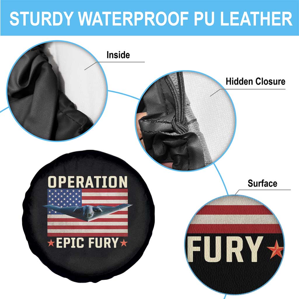 Operation Epic Fury Stealth Bomber American Flag Spare Tire Cover Powerful B2 Spirit USA Military Pride