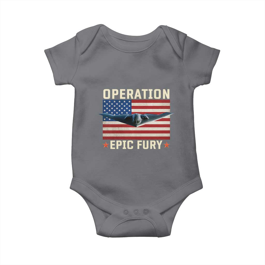 Operation Epic Fury Stealth Bomber American Flag Baby Onesie Powerful B2 Spirit USA Military Pride