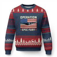 Operation Epic Fury Stealth Bomber American Flag Ugly Christmas Sweater Powerful B2 Spirit USA Military Pride
