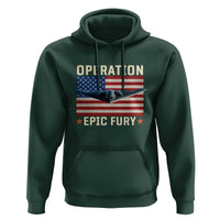 Operation Epic Fury Stealth Bomber American Flag Hoodie Powerful B2 Spirit USA Military Pride
