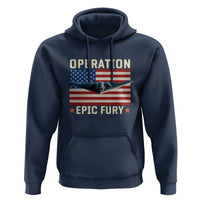 Operation Epic Fury Stealth Bomber American Flag Hoodie Powerful B2 Spirit USA Military Pride