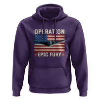 Operation Epic Fury Stealth Bomber American Flag Hoodie Powerful B2 Spirit USA Military Pride