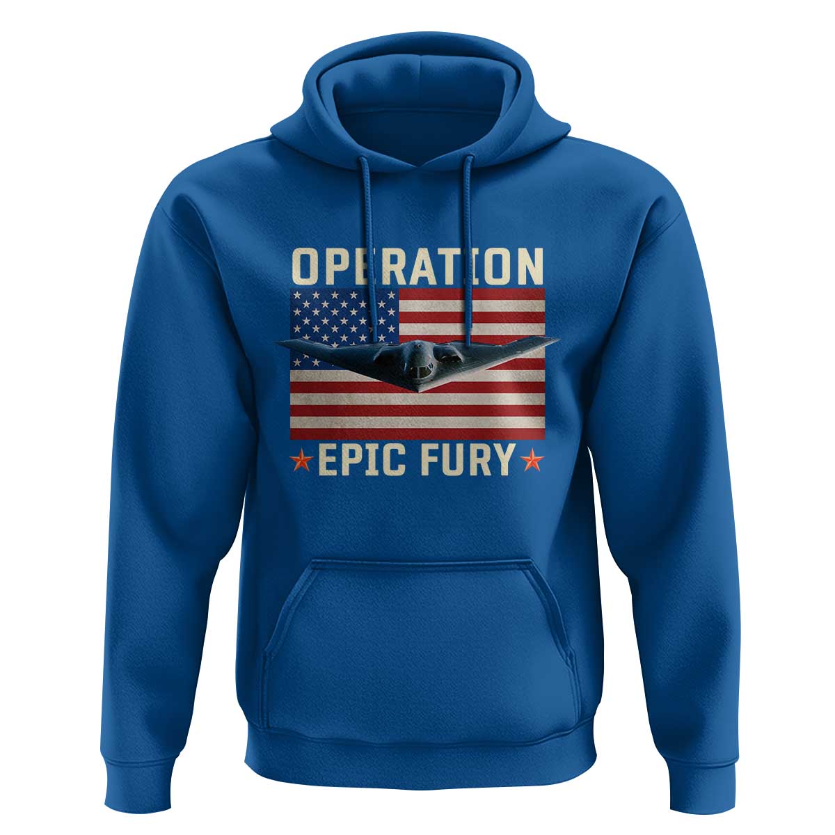 Operation Epic Fury Stealth Bomber American Flag Hoodie Powerful B2 Spirit USA Military Pride