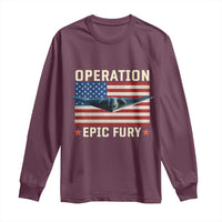 Operation Epic Fury Stealth Bomber American Flag Long Sleeve Shirt Powerful B2 Spirit USA Military Pride