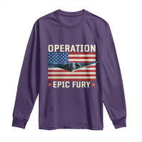 Operation Epic Fury Stealth Bomber American Flag Long Sleeve Shirt Powerful B2 Spirit USA Military Pride