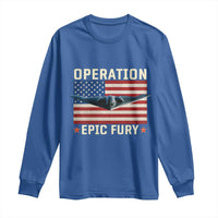 Operation Epic Fury Stealth Bomber American Flag Long Sleeve Shirt Powerful B2 Spirit USA Military Pride