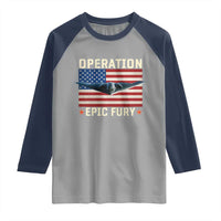 Operation Epic Fury Stealth Bomber American Flag Raglan Shirt Powerful B2 Spirit USA Military Pride