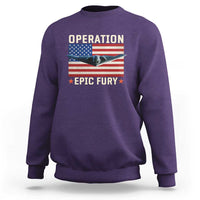 Operation Epic Fury Stealth Bomber American Flag Sweatshirt Powerful B2 Spirit USA Military Pride