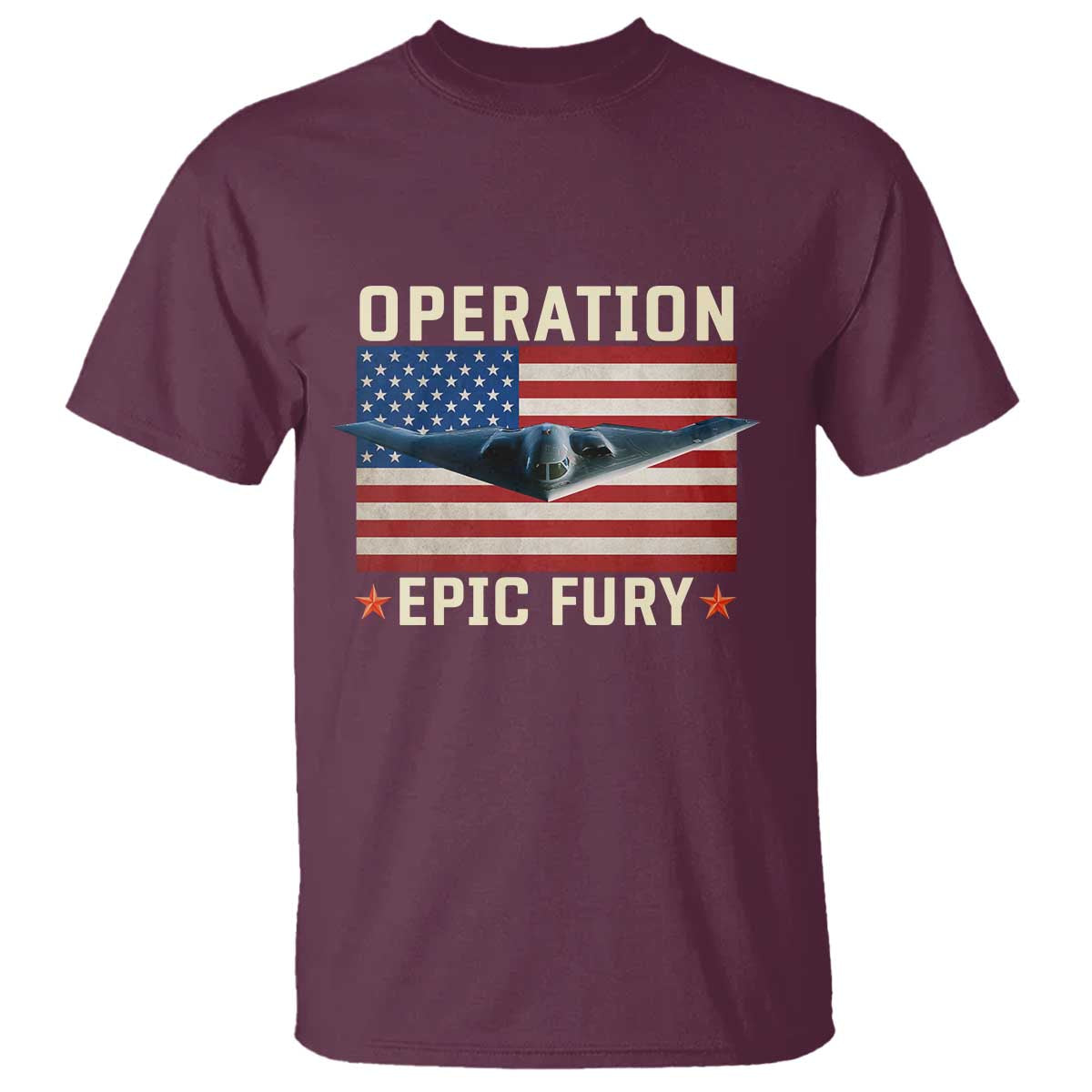 Operation Epic Fury Stealth Bomber American Flag T Shirt Powerful B2 Spirit USA Military Pride