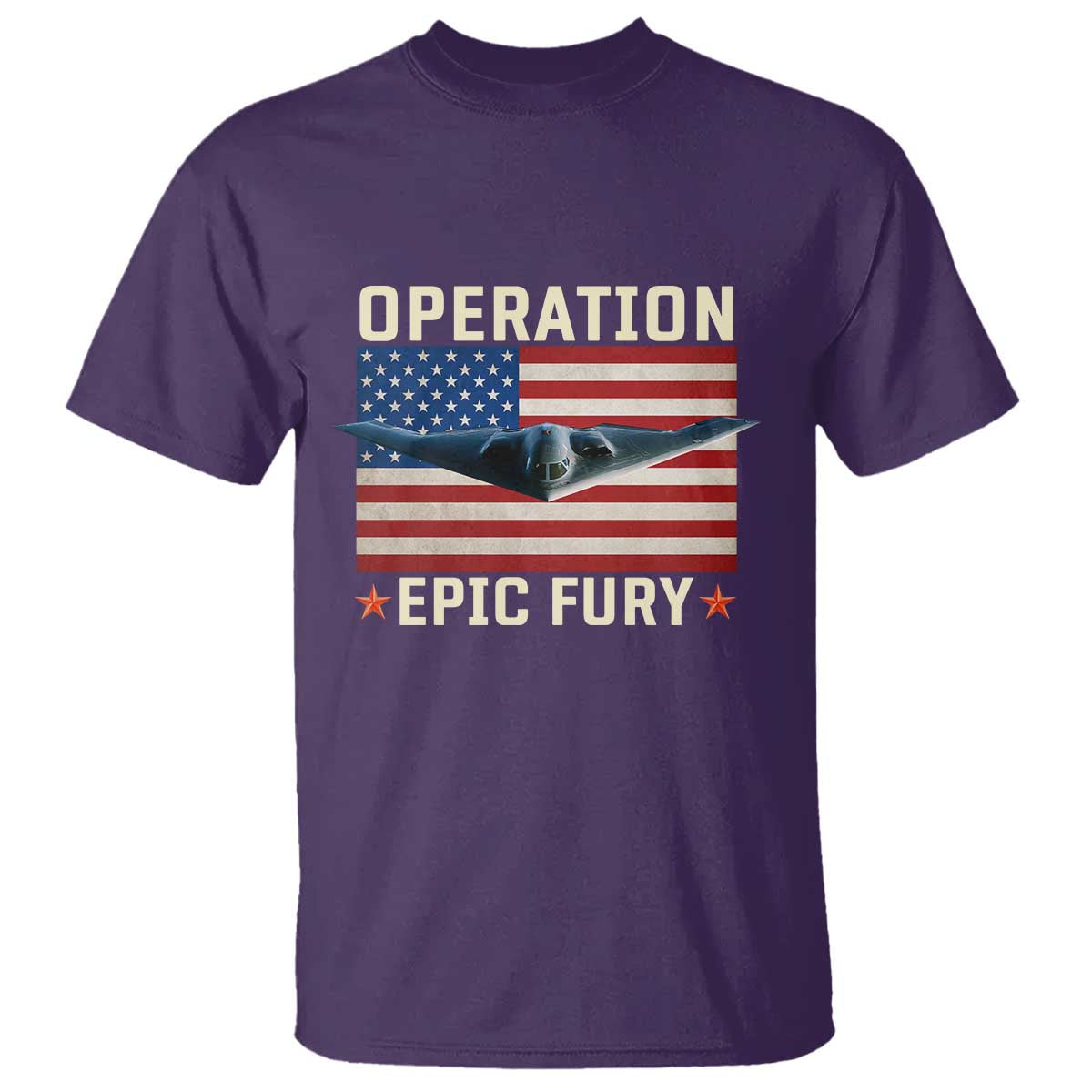 Operation Epic Fury Stealth Bomber American Flag T Shirt Powerful B2 Spirit USA Military Pride