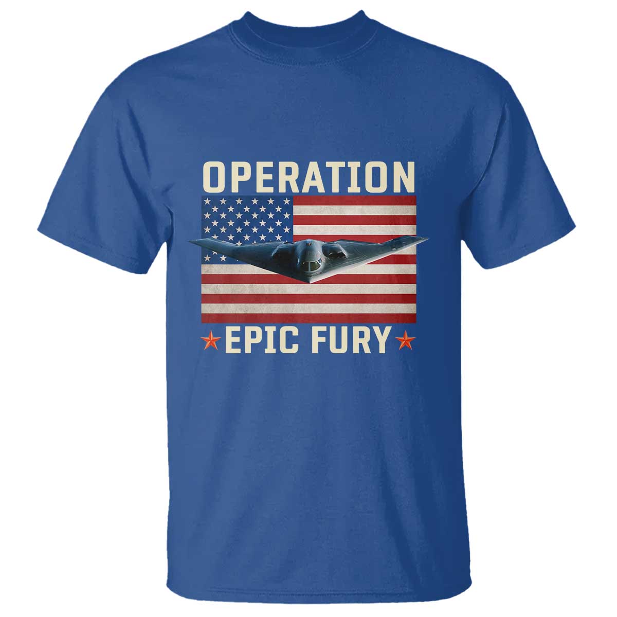 Operation Epic Fury Stealth Bomber American Flag T Shirt Powerful B2 Spirit USA Military Pride