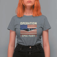 Operation Epic Fury Stealth Bomber American Flag T Shirt For Women Powerful B2 Spirit USA Military Pride