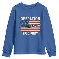 Operation Epic Fury Stealth Bomber American Flag Youth Sweatshirt Powerful B2 Spirit USA Military Pride