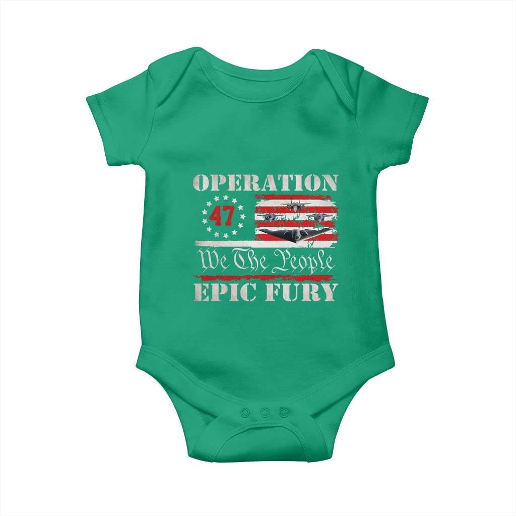 Operation Epic Fury We The People 47 Patriotic Flag Baby Onesie B2 Spirit Constitutional Freedom Statement