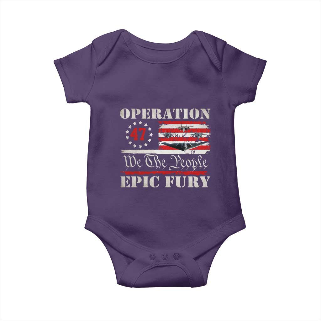 Operation Epic Fury We The People 47 Patriotic Flag Baby Onesie B2 Spirit Constitutional Freedom Statement