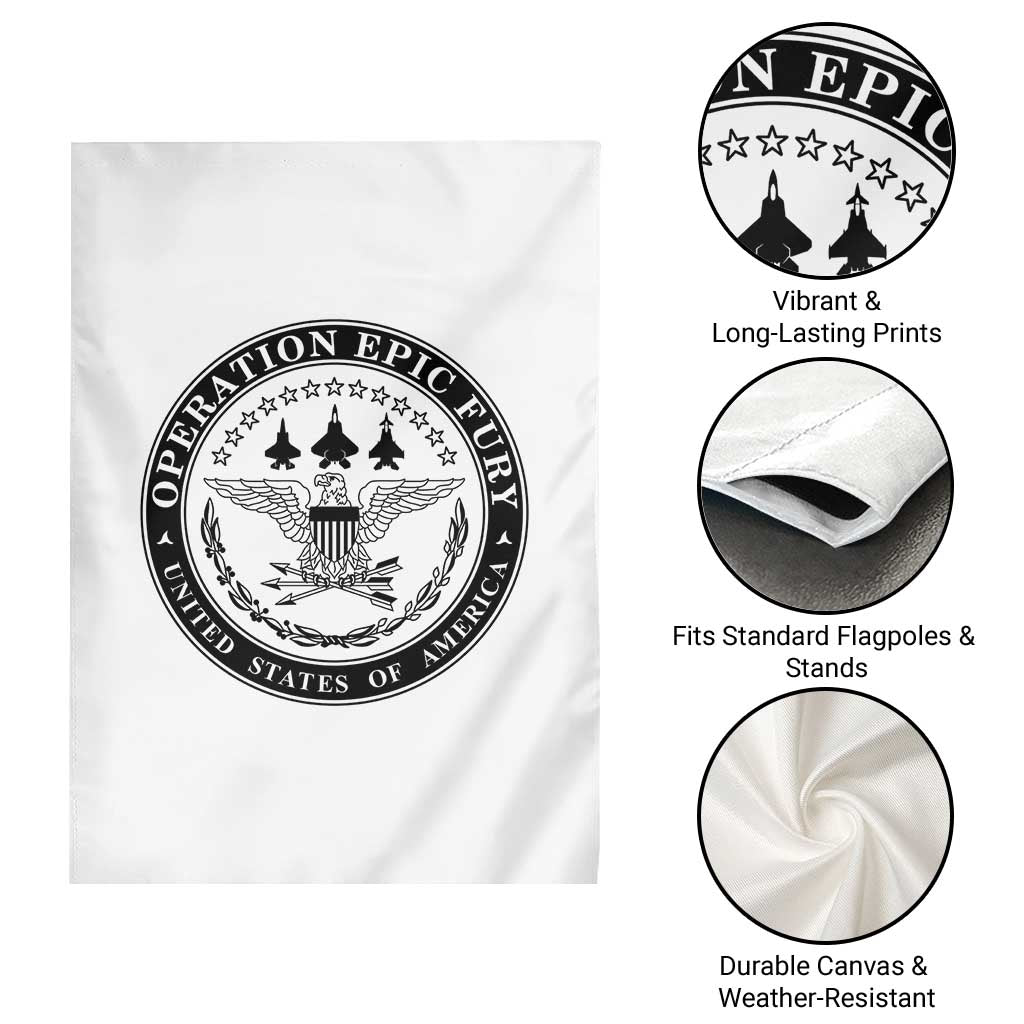 Operation Epic Fury USA Military Seal Garden Flag Patriotic Air Power Aviation Tribute