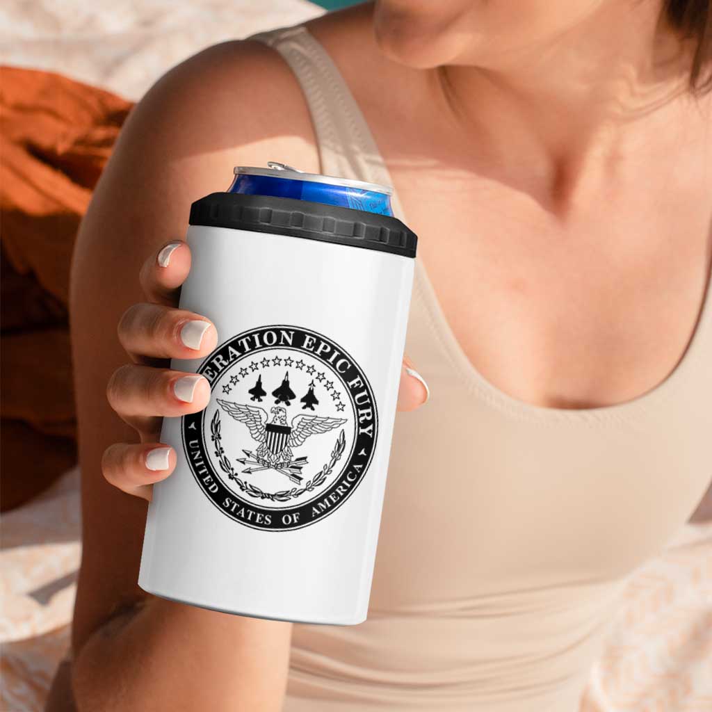 Operation Epic Fury USA Military Seal 4 in 1 Can Cooler Tumbler Patriotic Air Power Aviation Tribute