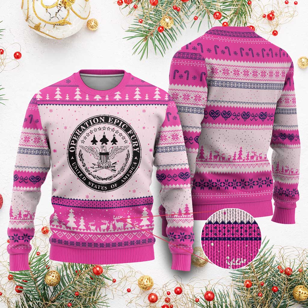 Operation Epic Fury USA Military Seal Ugly Christmas Sweater Patriotic Air Power Aviation Tribute