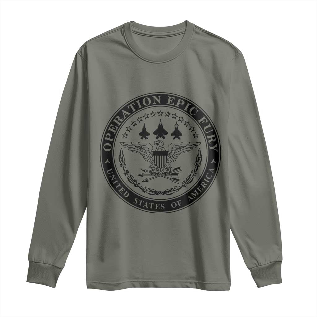 Operation Epic Fury USA Military Seal Long Sleeve Shirt Patriotic Air Power Aviation Tribute