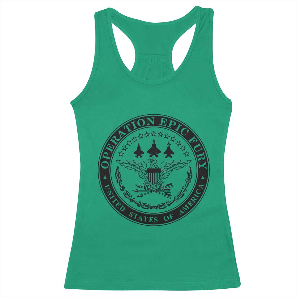 Operation Epic Fury USA Military Seal Racerback Tank Top Patriotic Air Power Aviation Tribute