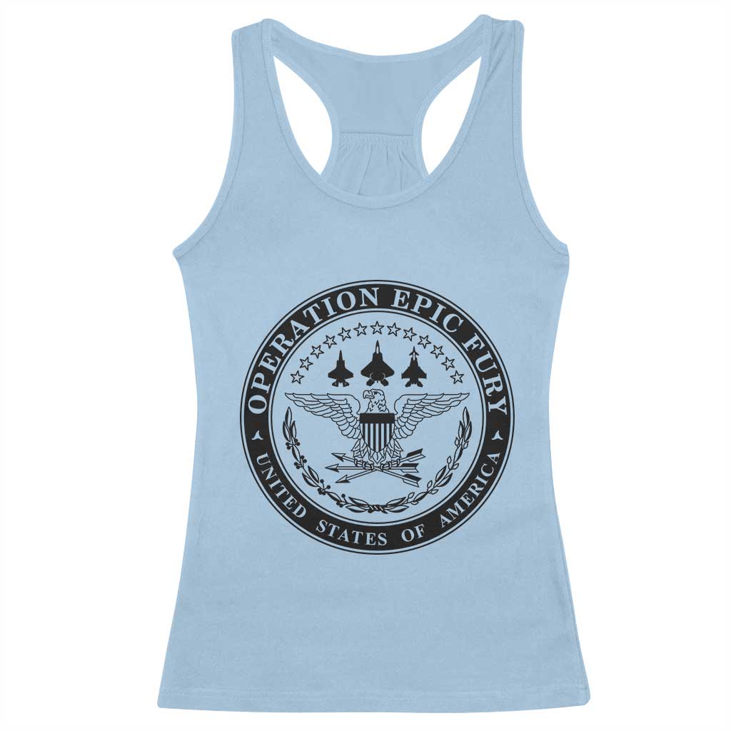 Operation Epic Fury USA Military Seal Racerback Tank Top Patriotic Air Power Aviation Tribute