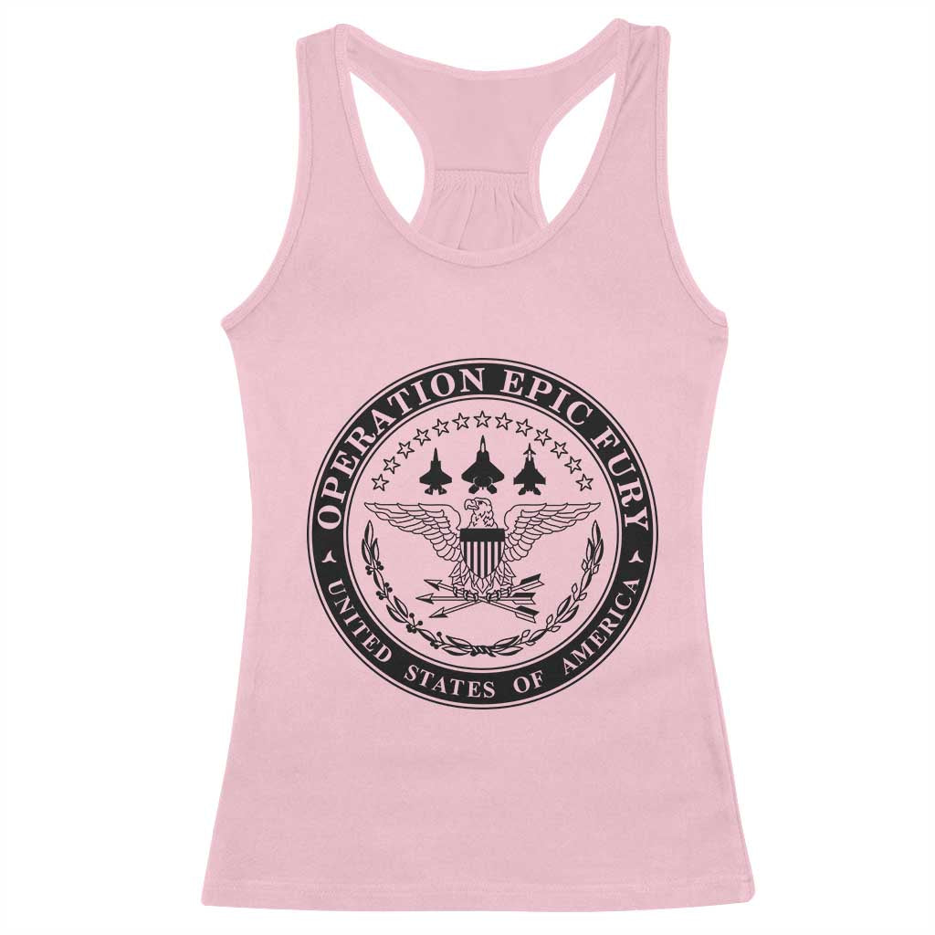 Operation Epic Fury USA Military Seal Racerback Tank Top Patriotic Air Power Aviation Tribute