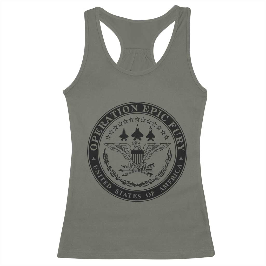 Operation Epic Fury USA Military Seal Racerback Tank Top Patriotic Air Power Aviation Tribute